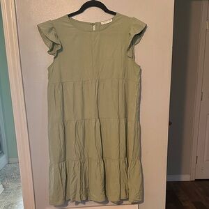 Chic Ruffle Sleeve Midi Dress in Sage Green